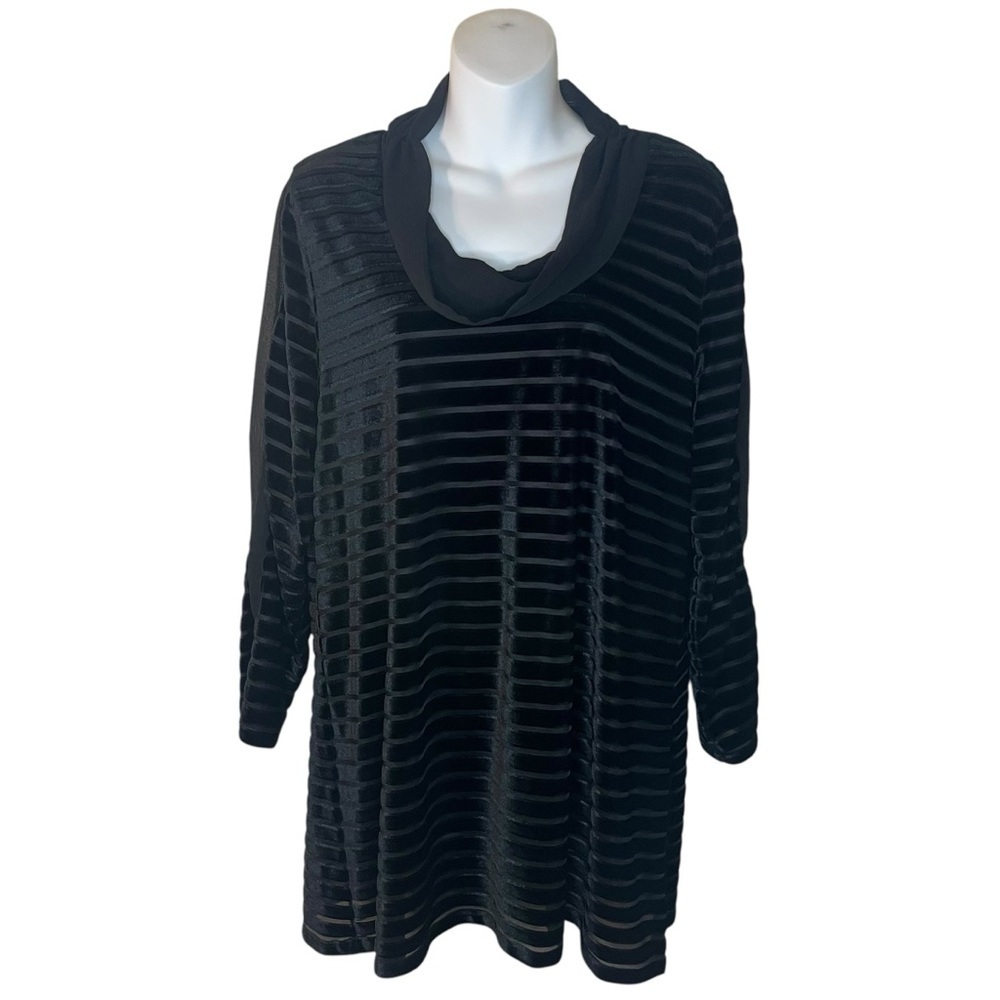 Soft Surroundings velvet striped tunic top with cowl neckline size L